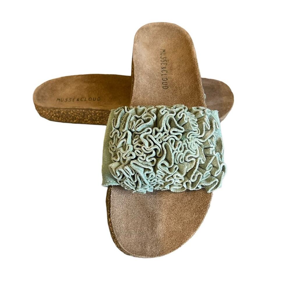Musse & Cloud Cork bottom slides Seafoam Green Suede